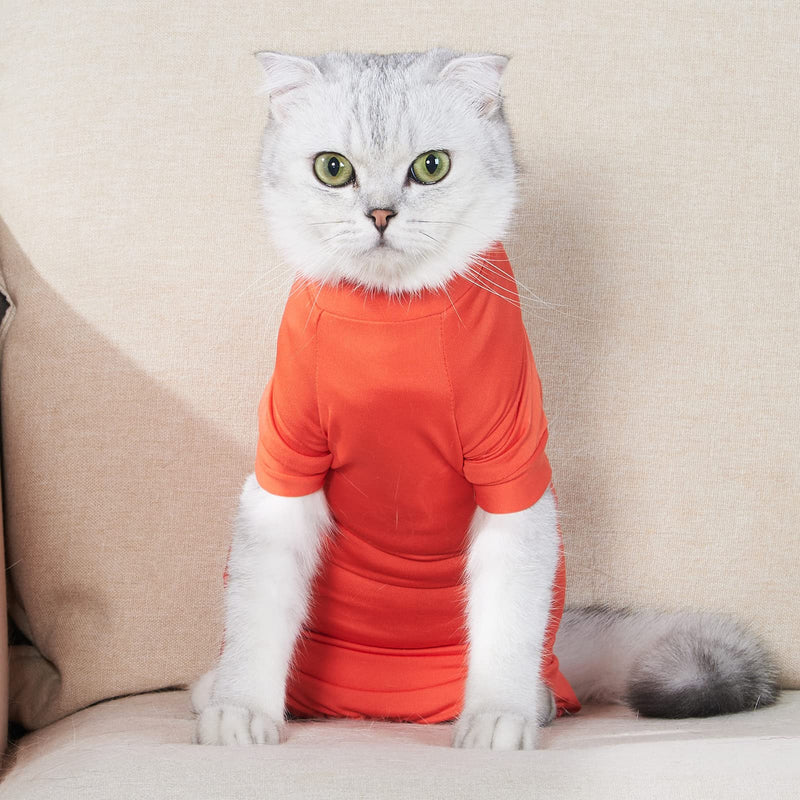 HEYWEAN Cat Recovery Suit After Surgery for Female Male Pet Surgical Pajamas Long Sleeve Prevent Shedding Recovery Snugly Suit&E Collar Alternative Onsies for Cats XS (Pack of 1) Orange - PawsPlanet Australia