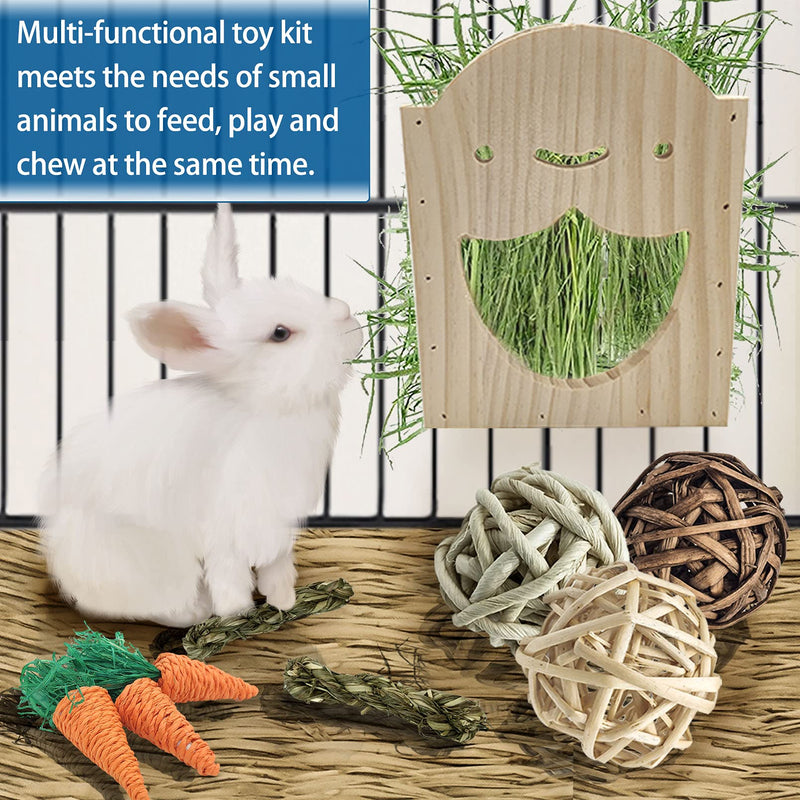 Hamiledyi Wood Rabbit Hay Feeder for Cage Bunny Hay Manger Rack Small Animals Feeding Holder Wooden Grass Dispenser with Chew Toys for Guinea Pig Chinchilla Hamster 9Pcs - PawsPlanet Australia