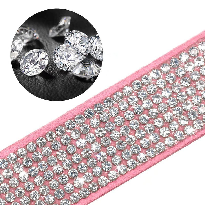 [Australia] - Beirui Bling Soft Leather Dog & Cat Collar & Leash Set - Rhinestone Flocking Sparkly Crystal Diamonds Studded - Cute Double Bowknot - Perfect 4 Foot for Pet Show S: Neck fit 10-12.5"(total 14.5") Pink 