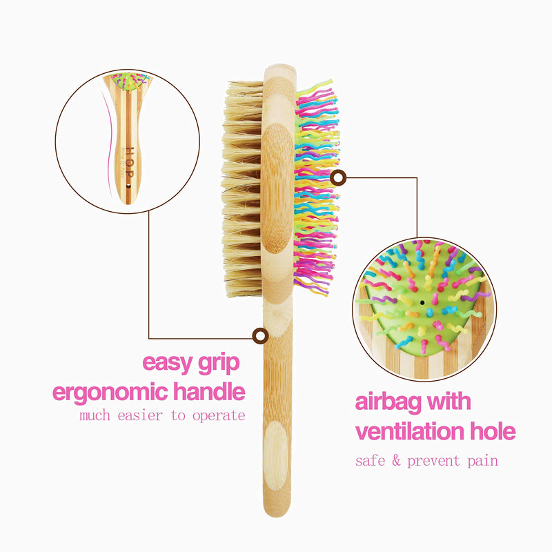 [Australia] - HOP Home of Paws Dog Brush for Grooming & Massaging Dogs, Cats & Other Animals – Fur Detangling Pins & Coat Smoothing Slicker Bristles, Natural Bamboo Double Side 