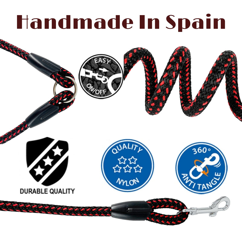 AVANZONA Double Dog leads leash Nylon, Hand made in EU, NO PULL for walking 2 Dogs simultaneously, Training for small medium and large dogs. 55cm (Black&Red) Black&Red - PawsPlanet Australia