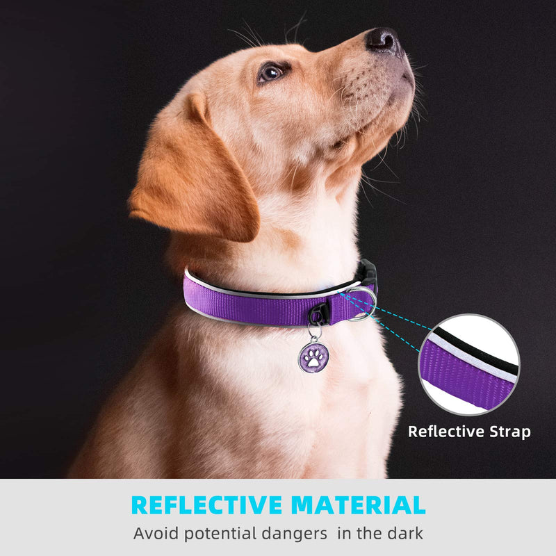 HeQiao Reflective Dog Collar with Tag, Padded Breathable Dog Collars, Soft Nylon Neoprene Super Light, Adjustable for Small Dogs-Purple S(30-37 cm) Purple - PawsPlanet Australia