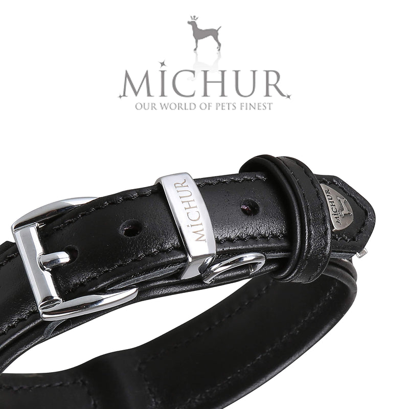 MICHUR Gala Dog Collar Leather, Leather Collar Dog, Collar, Black, LEATHER, with lilies, rhinestones and large crystal Neck circumference 12,20-14,17" - PawsPlanet Australia