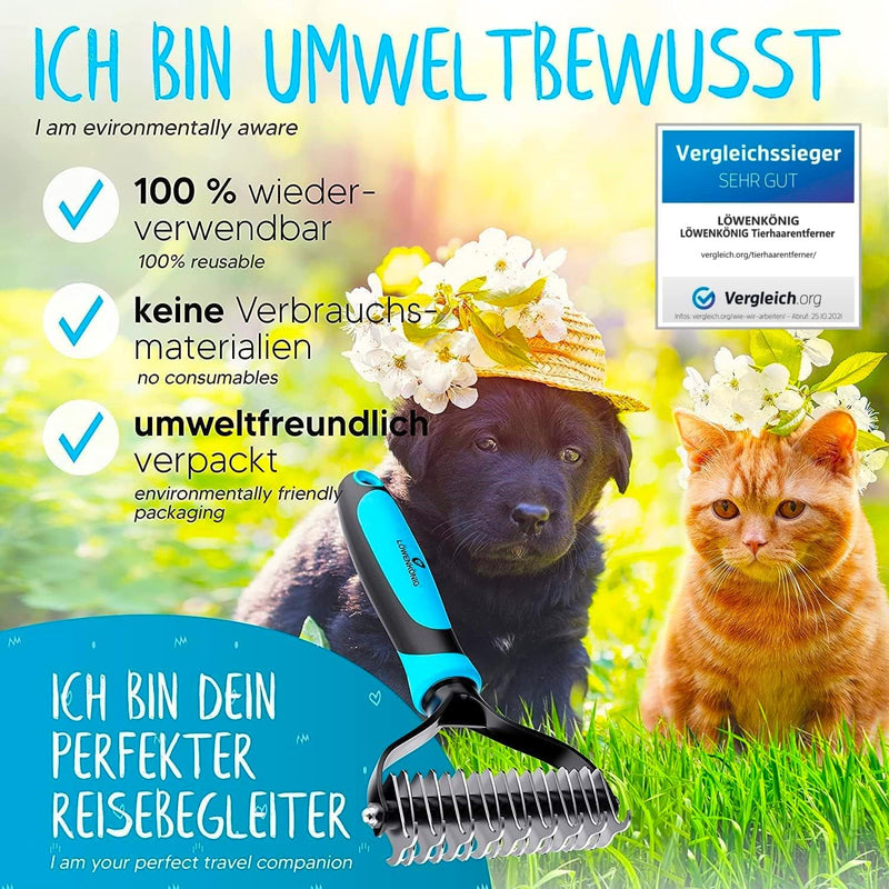 LÖWENKÖNIG® KRALLI 2.0 [Improved undercoat brush 2024] for fur from 1.5cm I Extremely effective undercoat comb easily removes undercoat and tangles + top hair protection | Ideal for thinning - PawsPlanet Australia