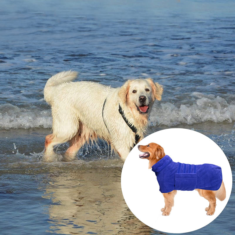 Geyecete Dog Drying Coat -Dry Fast Dog Bag - Dog Bathrobe Towel - Microfibre Fast Drying Super Absorbent Pet Dog Cat Bath Robe Towel,Luxuriously Soft, X-Small Blue(Pineapple grid) - PawsPlanet Australia