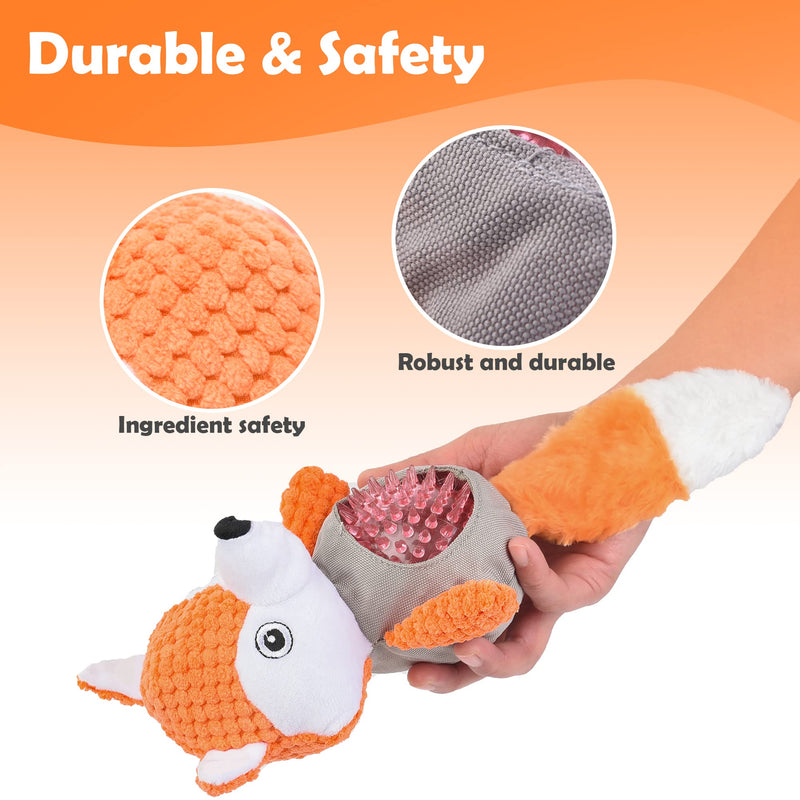 Wookiwuki Dog Toys for Aggressive Chewers, Squeaky Fox Shaped Dog Chew Toys for Outdoor Indoor Play, Hard Plush Toys, Stuffed Puppy Toys for Small Medium Dogs Fox - PawsPlanet Australia