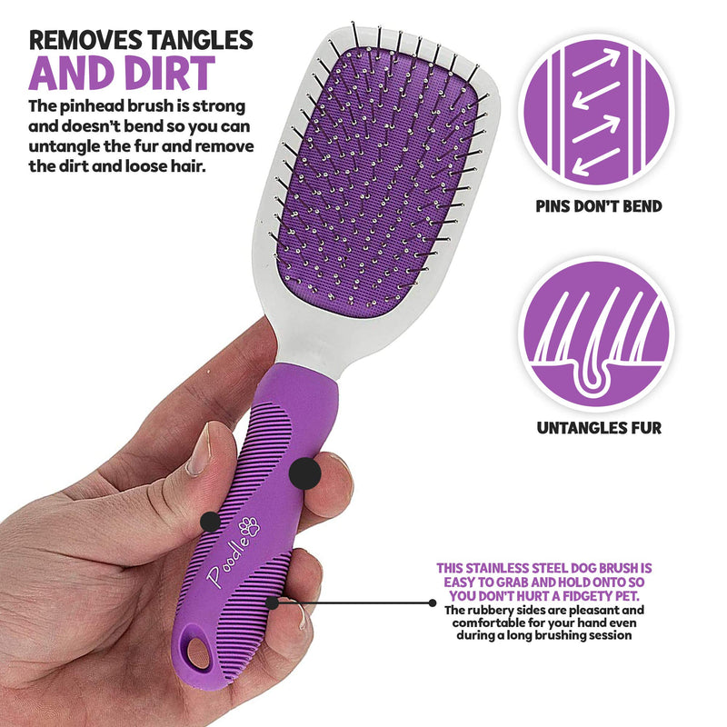 Stainless Steel Grooming Brush For Dogs - Ever Gentle Slicker Brush With Rubber Handle And Hook - PawsPlanet Australia