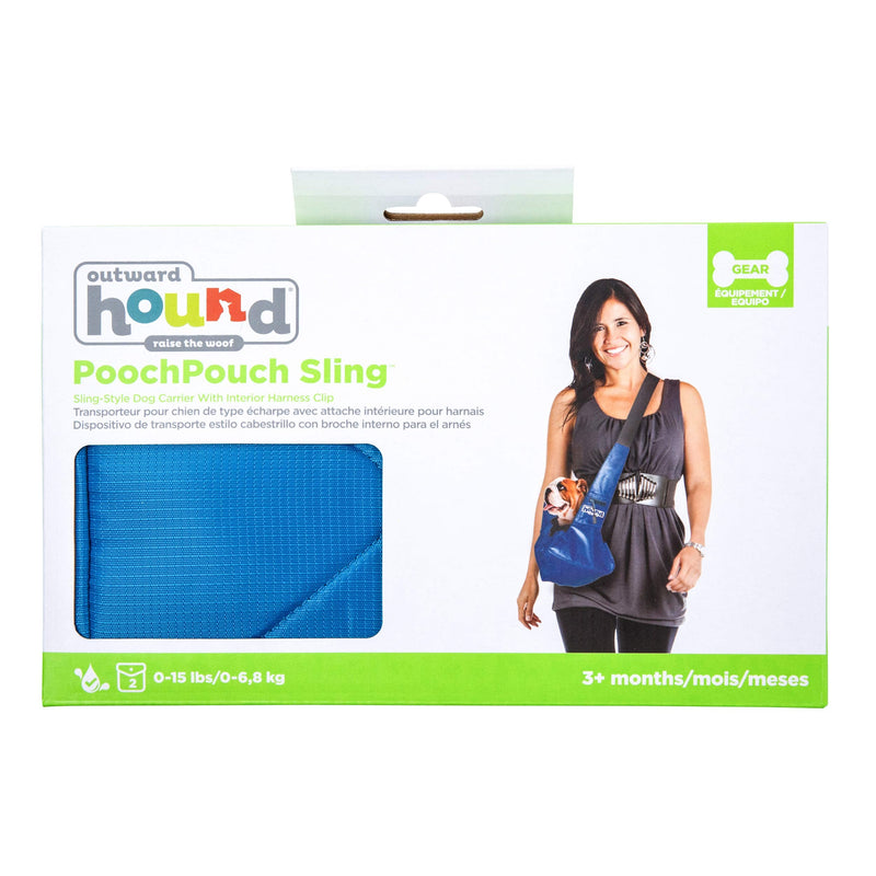 Outward Hound Kyjen 21010 Pooch Pouch Sling Carrier For Dogs Easy-Fit Adjustable Dog Carrier, Blue Blue Quilt with Black Accents - PawsPlanet Australia