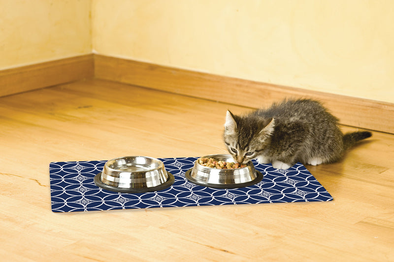 [Australia] - Drymate Pet Placemat, Dog Food Mat or Cat Food Mat - (Made from Recycled Fibers, Machine Washable) 100% Phthalate and BPA Free 12" x 20" Indigo Navy & White 