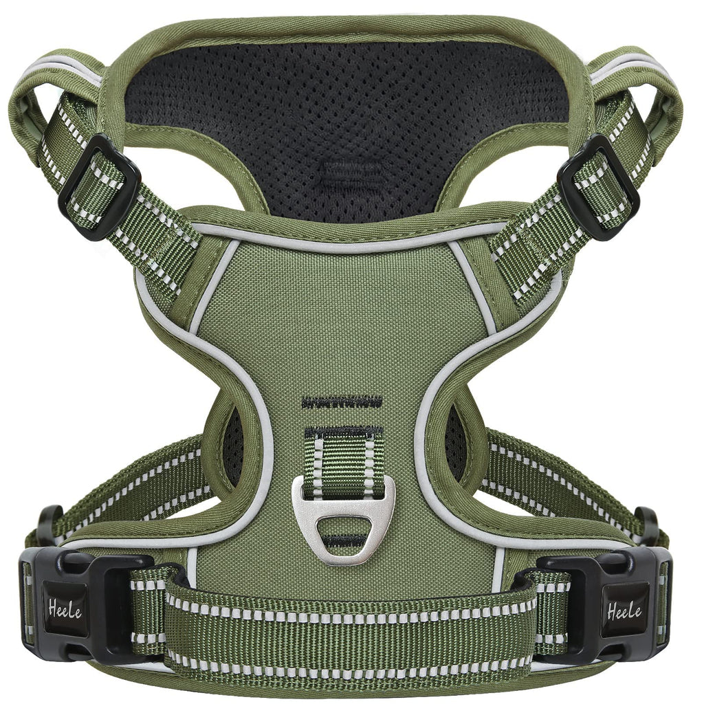 HEELE Dog Harness, Dog Harness Puppy Adjustable Harness Dog Chest Harness Reflective Breathable Dog Harness for Small Medium Dogs, Army Green, XS MC Army Green - PawsPlanet Australia