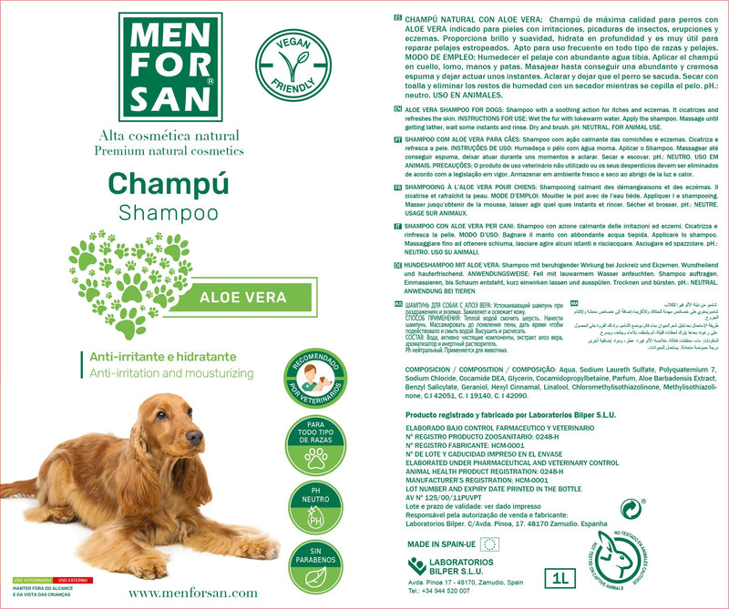 MENFORSAN Aloe Vera dog shampoo 1 liter - pack of 2, green - PawsPlanet Australia