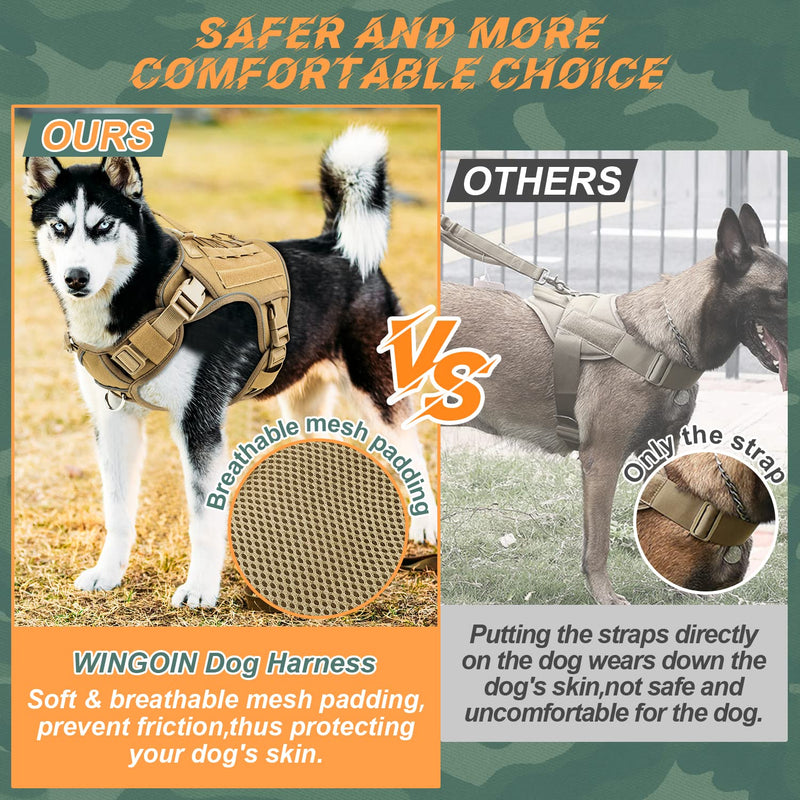 Tactical Dog Harness Vest for Small Medium Large Dogs No Pull Adjustable Reflective Military Pet Harness with Easy Control Handle with Hook & Loop Panels for Walking Hiking Training - PawsPlanet Australia