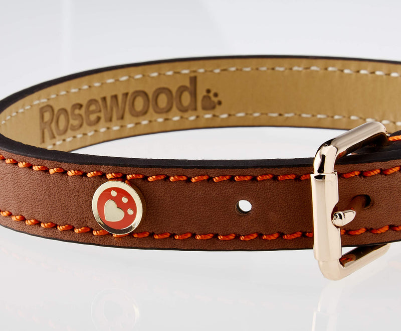 Rosewood Luxury Leather Dog Collar, Brown 1 - PawsPlanet Australia