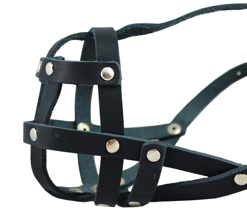 [Australia] - Real Leather Secure Dog Mesh Basket Muzzle #134 Black (Circumference 12", Snout Length 1.5") French Bulldog, Pug 