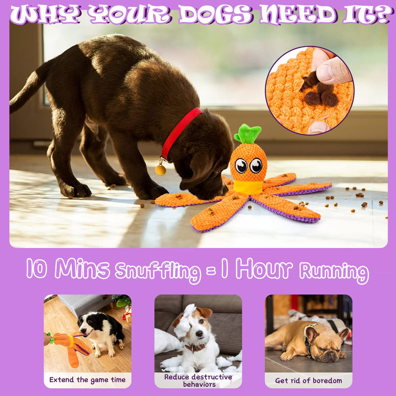FWLWTWSS Interactive Dog Toy Intelligence, 2-in-1 Octopus & Carrot Intelligence Toy for Dogs Sniffing Toy Dog, Dog Toy Indestructible for Large/Small Dogs 1-Octopus & Carrot - PawsPlanet Australia