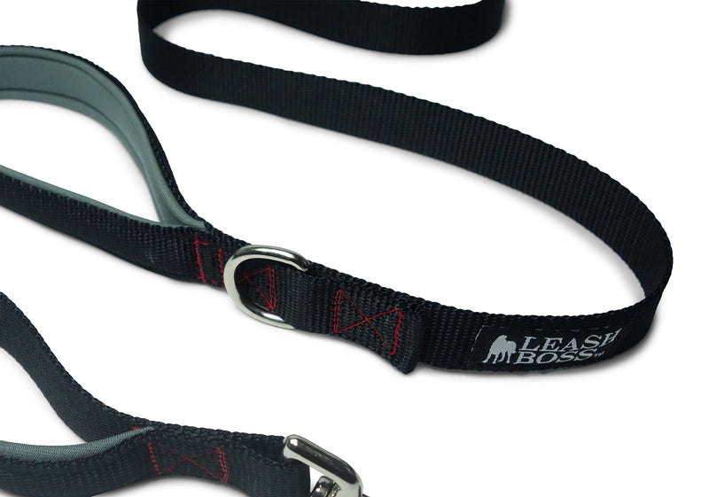 [Australia] - Leashboss 3X - Two Handle Dog Leash with Extra Traffic Handle - Heavy Duty Double Padded Handle Lead for Walking and Training Large Dogs Black/Red/Grey 