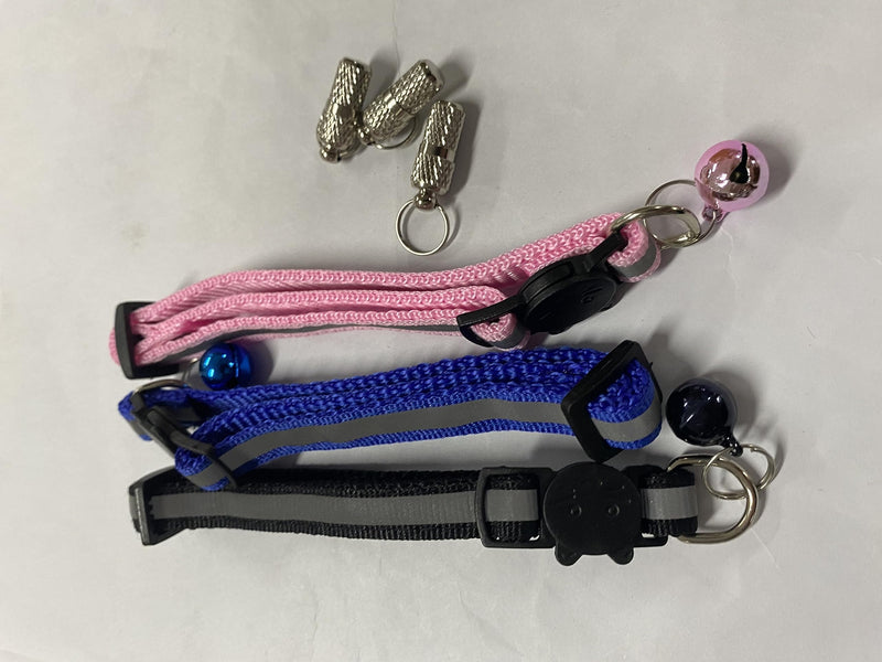 Reflective cat collar, adjustable address capsule, pack of 3 cat collars, reflective cat collar with safety clasp and bell, address tag for dogs, cats, cat collar - PawsPlanet Australia