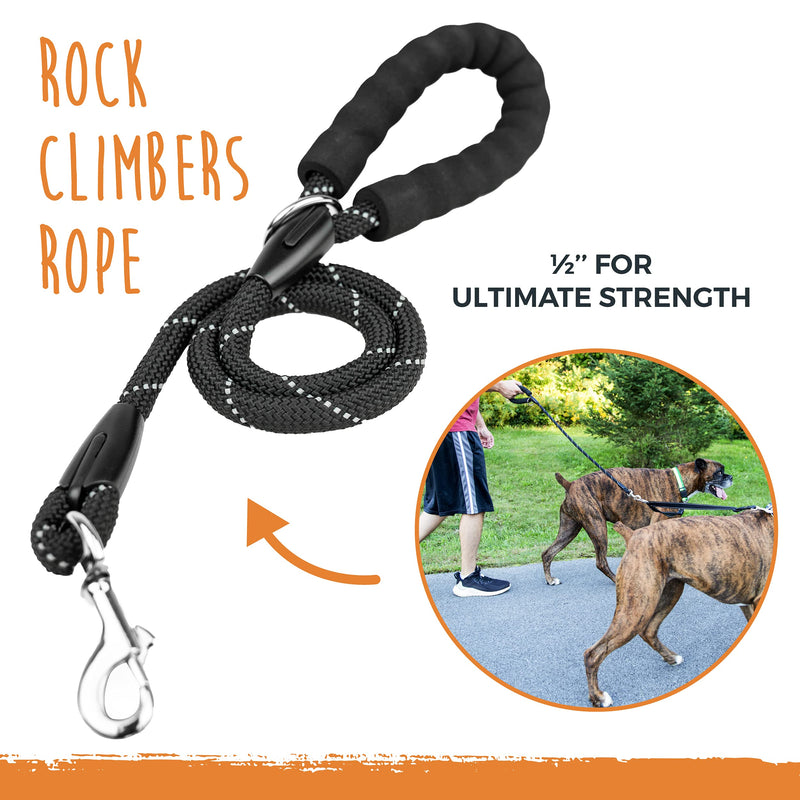 Mighty Paw Two dog leash with rope handle, double dog leash, double dog leash, multiple dog leash for 2 dogs, double leash for dogs, 2 dog leashes, leash clutch black - PawsPlanet Australia
