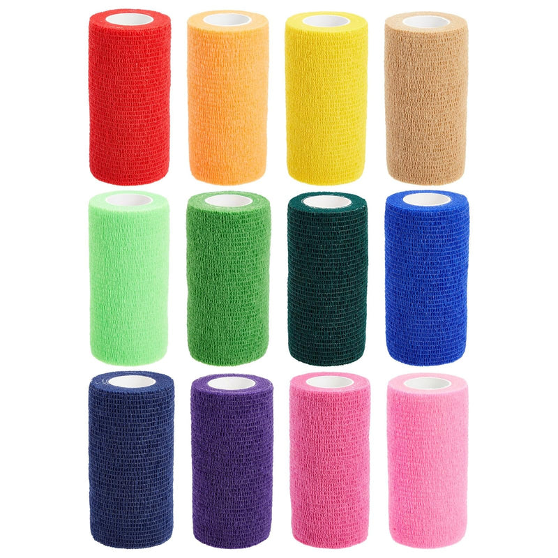 12 rolls of self-adhesive bandages, air permeable, 12 colors, 10.2 cm wide, 4.6 meters long - PawsPlanet Australia