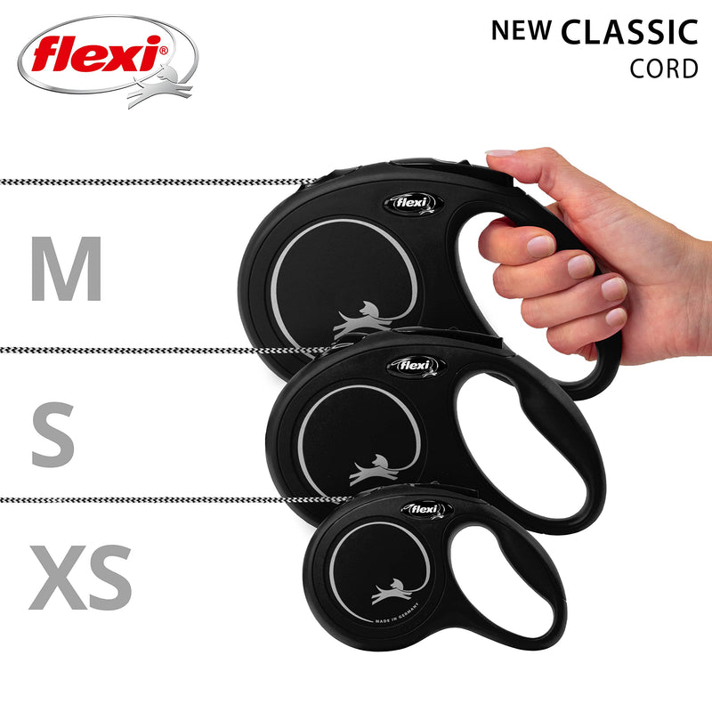 flexi New Classic Retractable Lead Cord, Black XS - PawsPlanet Australia