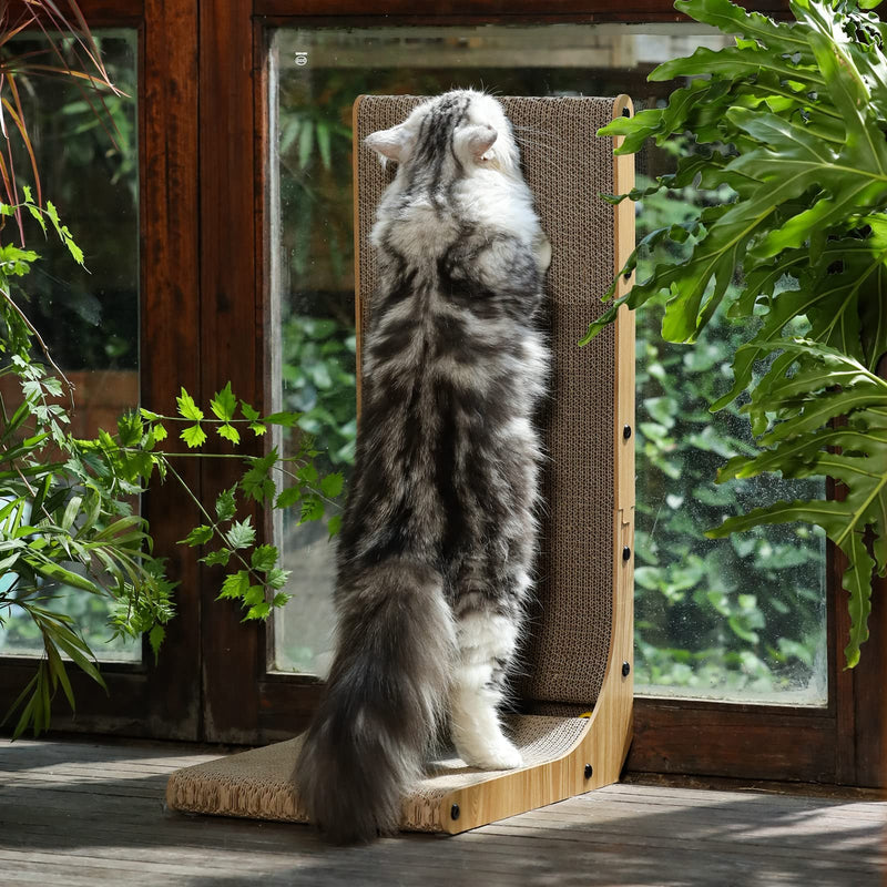 FUKUMARU cat scratching board, 68 cm high L-shaped scratching board for cats, durable cat scratching board with ball toy, cat scratching furniture made of high-quality cardboard for walls and corners, large format - PawsPlanet Australia