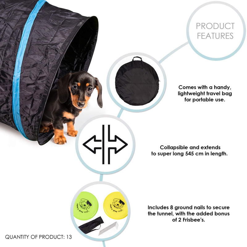 Pet Mania - Dog Agility Training Tunnel with Storage Bag, Pegs & Frisbees - PawsPlanet Australia