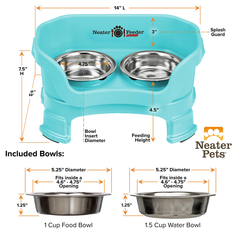 Neater Pet Brands Neater Feeder Deluxe for Cats with Leg Extensions - Elevated Food & Water Bowls - Mess-Free Raised Feeder, Aquamarine S - Cat - PawsPlanet Australia