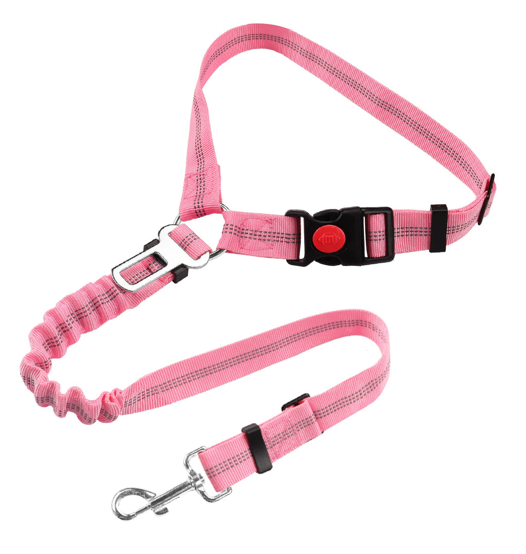 Dog Safety Harness, Adjustable with Elastic Buffer, 360° Swivel Carabiner Nylon Pet Seat Belts Heavy Duty Car Harness for Dogs (Base Type, Pink) Base Type - PawsPlanet Australia