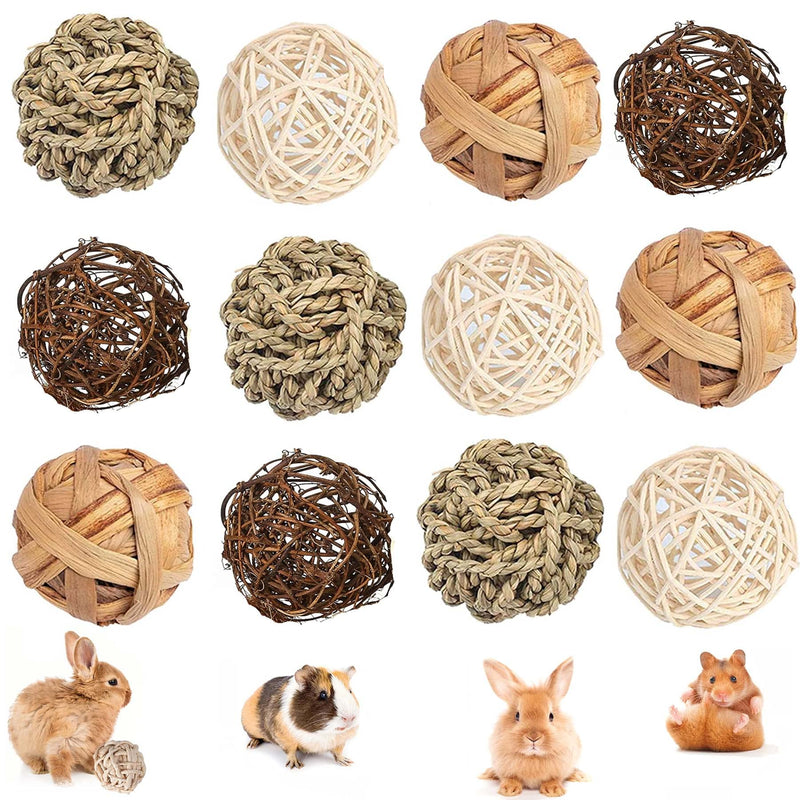 12 pieces chew balls, small animals chew toys, rabbit toys, grass ball, wicker ball toys for small animals, rabbit chew toys, rattan balls, dental care toys, grass toys for rabbits, hamsters, 4 x 3-12 pezzi - PawsPlanet Australia