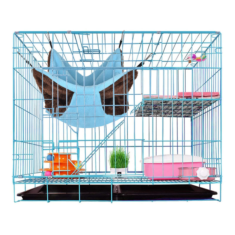 Petmolico Small Pet Warm Plush BunkBed Hanging Hammock Cage Accessories for Parrot Sugar Glider Ferret Squirrel Hamster Rat Hideout Playing Sleeping Blue - PawsPlanet Australia
