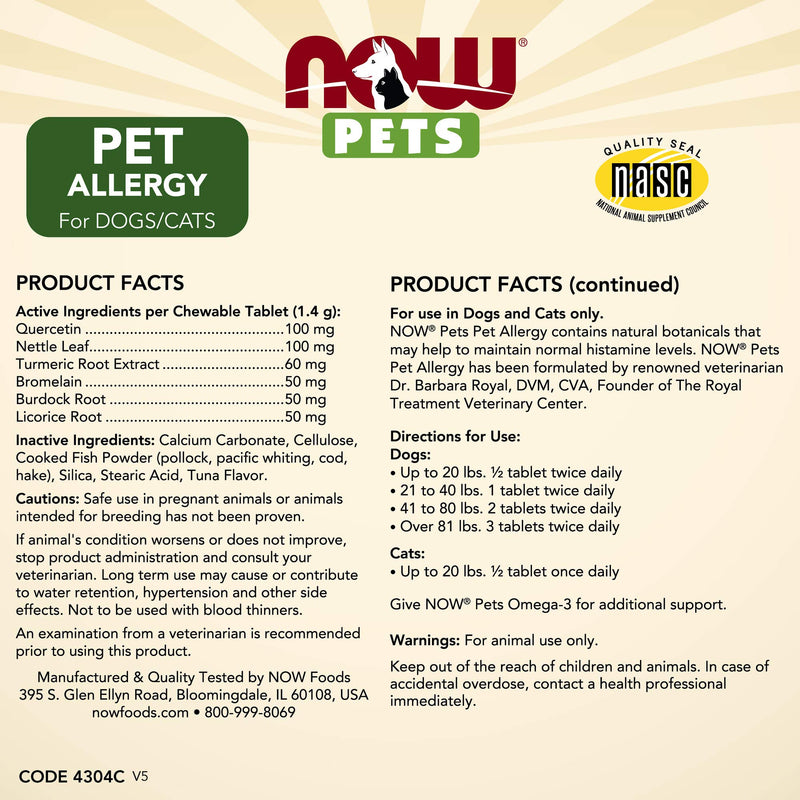 Pet Allergy for Dog and Cats 75 Tablets - PawsPlanet Australia