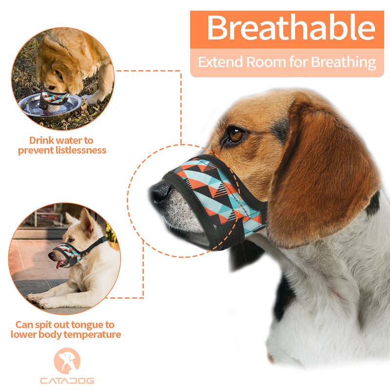 catadog Dog Muzzle for Small Medium Large Dog to Prevent Biting Barking Chewing, Printed Nylon Dog Mouth Cover with Adjustable Velcro and Comfort Fit (S, Bohemian Blue) - PawsPlanet Australia