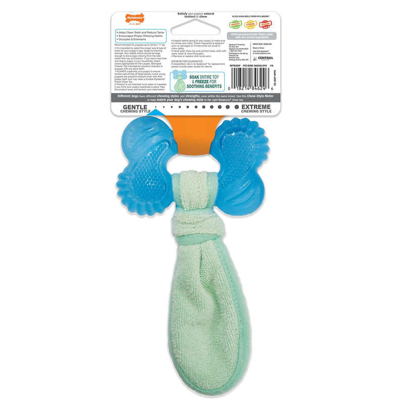 Nylabone Puppy Teething Chew Toy Freezer Bone with Soothing Cloth, Peanut Butter Flavour, S, for Puppies Up to 11 kg - PawsPlanet Australia