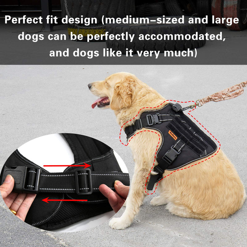 ROBITGOG Tactical Dog Harness Reflective Breathable Service Dog Pet Vest Easy Control Handle 2 Metal Buckle Suitable for Medium/Large Tactical Dog Black M (Neck:18"-24" ; Chest:28"-35" ) - PawsPlanet Australia