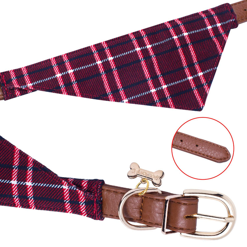 [Australia] - Adjustable Collar for Small & Medium Dogs. Cute Unique Plaid of Durable Polyester Fabric Blend. for Male and Female from StawberryEC Red-Leather 