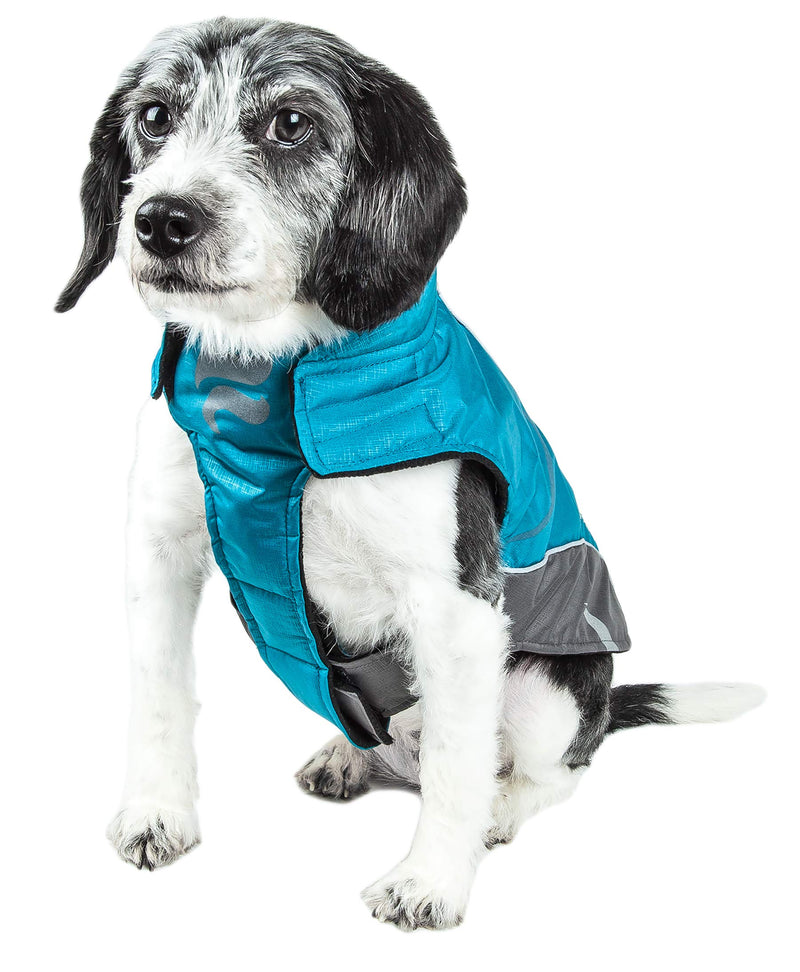 [Australia] - DOGHELIOS 'Altitude-Mountaineer' Wrap-Velcro Protective Waterproof Pet Dog Coat Jacket w/ Blackshark Technology, Medium, Blue, Charcoal Grey, Light Grey 