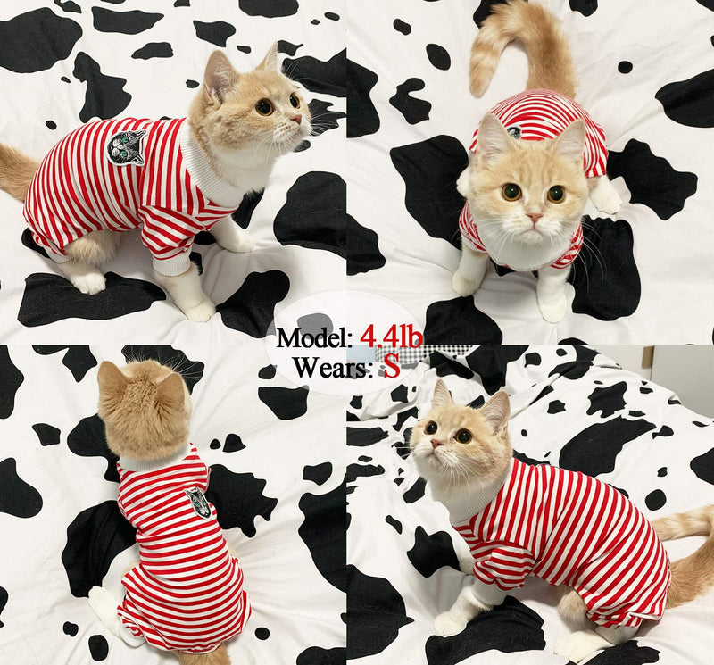 Dogs Pajamas Striped Shirt Pet Jumpsuit Bodysuit Soft Cotton Clothes Cats Lovely Clothing Puppy Red Jumpsuits Outfit Pants for Dogs Boy Girl Small Medium Onesies Apparel PJS (X-Small, Jumpsuit) X-Small - PawsPlanet Australia