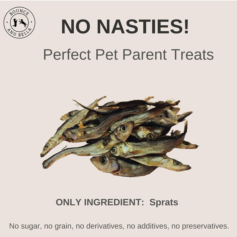 Bounce and Bella 100% Sprats Dog Treats – Premium Sprats Sourced Sustainably – Air Dried Slowly Locking in Nutrients and Taste – Natural Healthy Treat for your Dog or Puppy (100g per pack) - PawsPlanet Australia