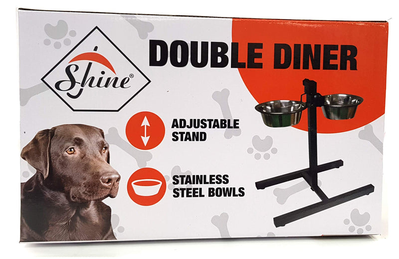 STAINLESS STEEL DOUBLE PET DOG BOWLS ADJUSTABLE HEIGHT STAND FEEDING STATION - PawsPlanet Australia