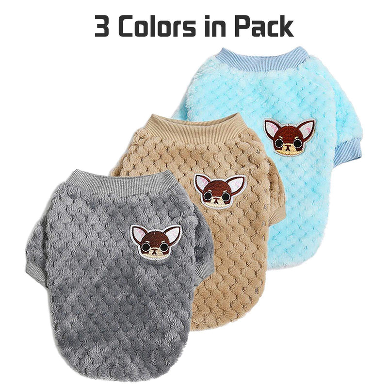 3 Pieces Dog Clothes for Small Medium Large Dog or Cat, Warm Soft Flannel Pet Sweater for Puppy, Small Dogs Girl or Boy, Dog Sweaters Vest Shirt Coat Jacket for Christmas (S, Grey+Coffee+Sky Blue) - PawsPlanet Australia