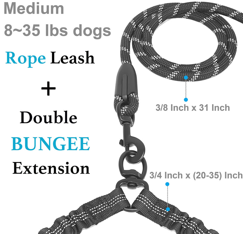 iYoShop Dual Dog Leash, Double Dog Leash, 360 Swivel No Tangle Walking Leash, Shock Absorbing Bungee for Two Dogs, Medium (8-35 lbs) | Large (25-150 lbs) Black - PawsPlanet Australia