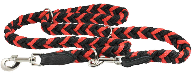 [Australia] - Dogs My Love 6 Way European Multifunctional Braided Dog Leash, Adjustable Schutzhund Lead 42"-68" Long 4 Sizes Red Large: 1" Wide 