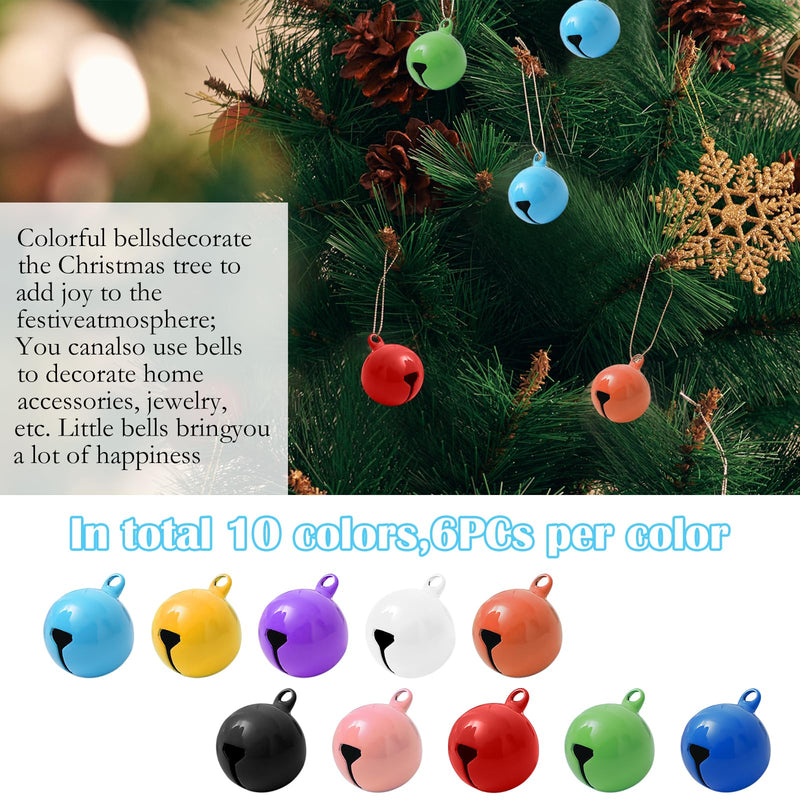 Pack of 60 bells, small bells for crafts, colorful small bells with eyelet, small bells, bell pendant Christmas for DIY jewelry, Christmas pet bells 14 mm - PawsPlanet Australia