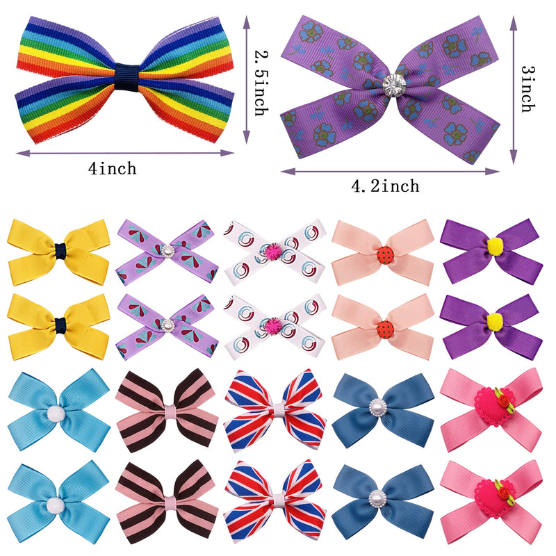 JpGdn 50Pcs/25Pairs 4" Big Dog Hair Bows with Elastic Rubber Band for Medium Large Dogs Doggie Rhinestone Floral Bowknot Topknot Rabbits Girl Boy Pink Blue Grooming Hair Accessories - PawsPlanet Australia