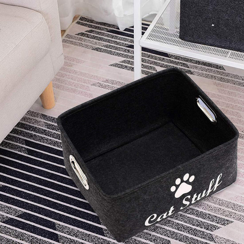 ECOSCO Felt Pet Dog Cat Toy Storage, Collapsible Convenient Organizer Basket, Space-saving Box for Organizing pet Toys Blankets leashes and Food (cat stuff, dark gary) cat stuff - PawsPlanet Australia
