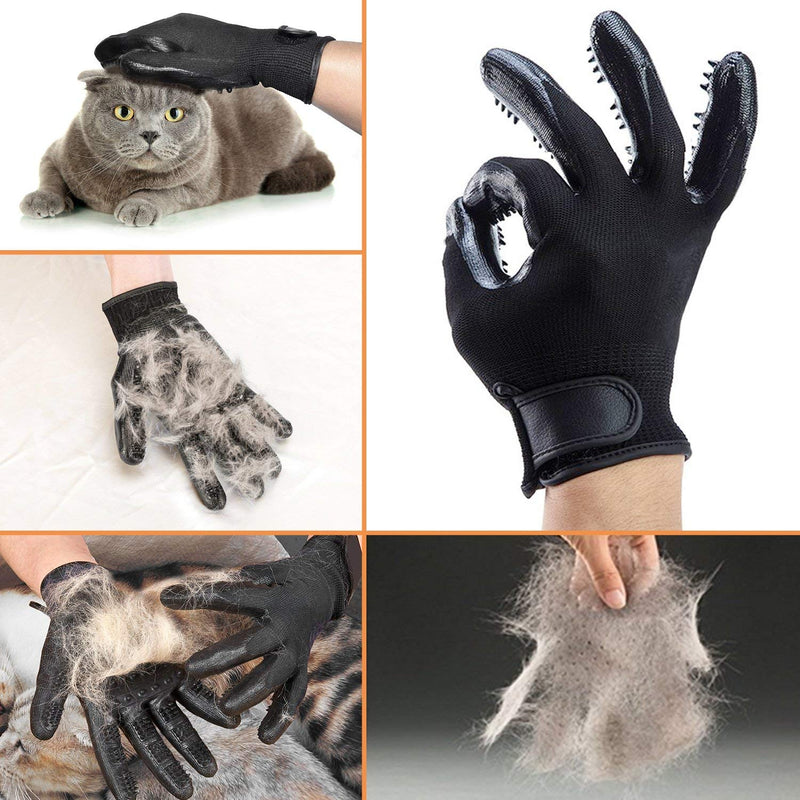 [Upgrade] BYETOO Pet Grooming Glove,Pet Deshedding Brush Glove with Adjustable Wrist Strap for Cat,Dog,Horse with Long,Short Fur,Efficient Pet Hair Remover Mitt with Enhanced Five Finger Design1 Pair [Black, A pair] - PawsPlanet Australia