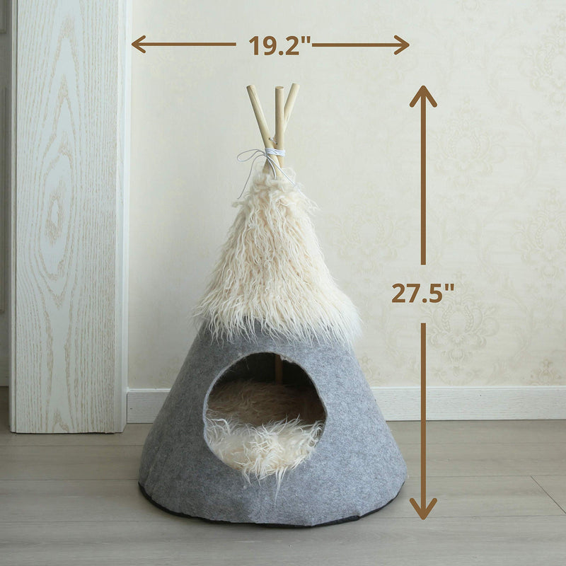 PetnPurr Pet Teepee Tent with Super Plushy Self-Warming Cushion - Cozy Private Cat Cave, Small Dog Bed and Puppy House Small - 12lbs - PawsPlanet Australia