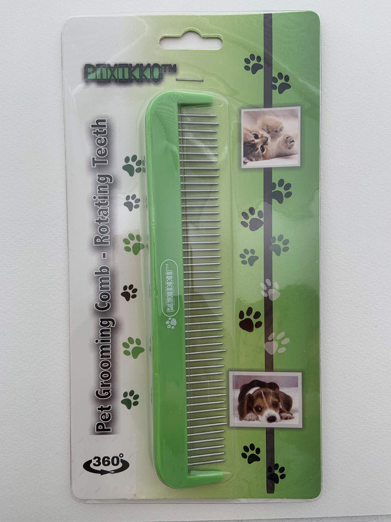 [Australia] - Pixikko Pet Grooming Comb with 360 Degree Rotating Pins for Cats, Dogs, and Other Small Animals Daily Grooming, Remove mat and tangles. 7-in, Green. 