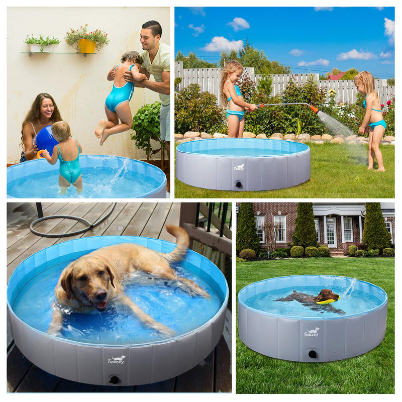 Toozey Foldable Dog Pool Dog Paddling Pool - 80cm/120cm/160cm Foldable Dog Swimming Pool, 100% Safe and Non-Toxic Pet Pool -Dog Pool for Kids and Small to Large Dogs S - 80 x 20 cm - PawsPlanet Australia