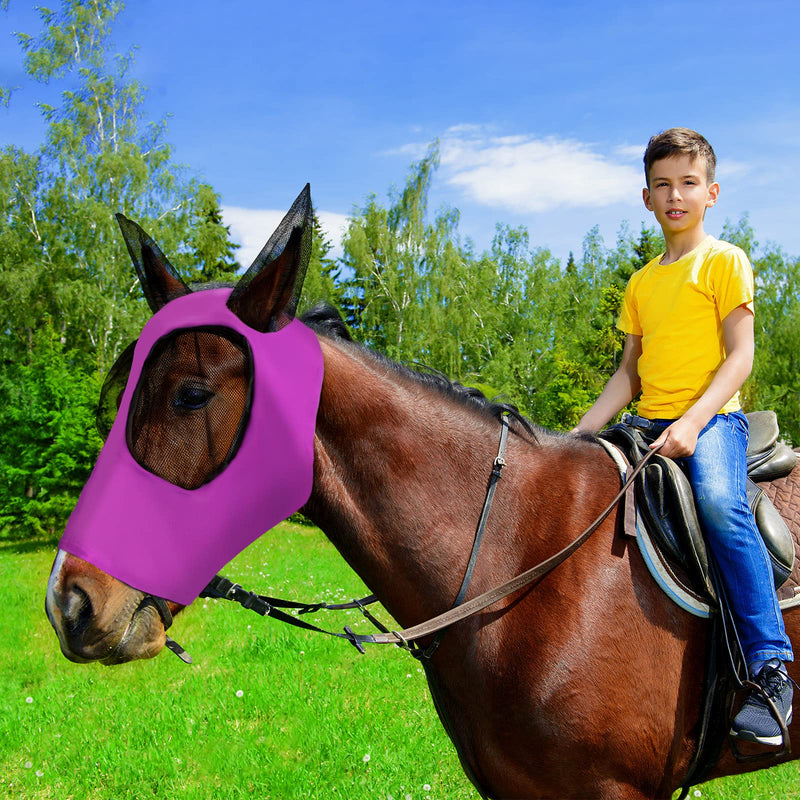 3 Pieces Horse Fly Mask Horse Mask with Ears Smooth and Elasticity Fly Mask with UV Protection, 3 Colors (L, Purple, Royal Blue, Pink) L - PawsPlanet Australia